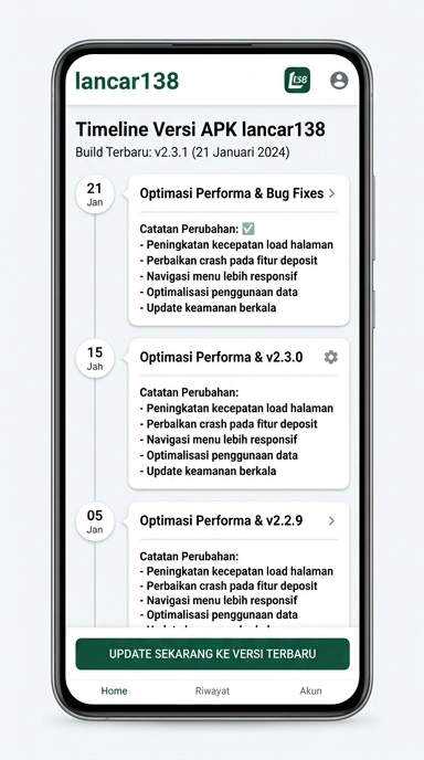Tampilan riwayat versi lancar138